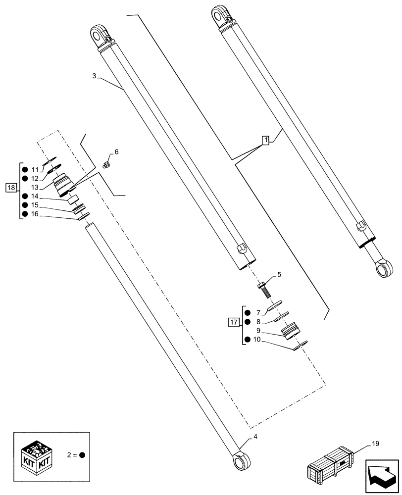 Схема запчастей Case 580SN WT - (35.740.AE[02]) - VAR - 423076 - EXTENDABLE DIPPER, CYLINDER, COMPONENTS (35) - HYDRAULIC SYSTEMS