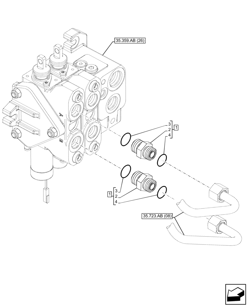 Схема запчастей Case 590SN - (35.359.AE[16]) - LOADER, CONTROL VALVE LINE (35) - HYDRAULIC SYSTEMS