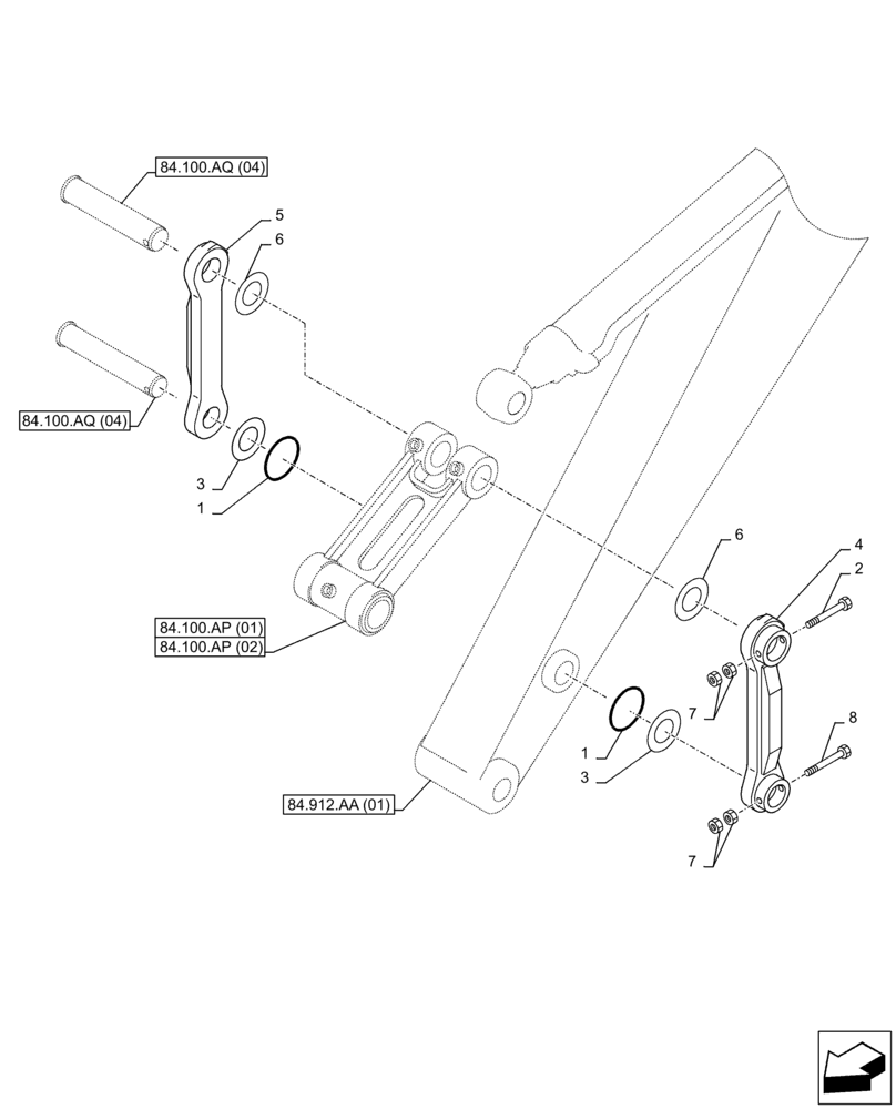 Схема запчастей Case CX350D LC - (84.100.AC) - VAR - 461023, 488046, 481064 - LINK CONROD (84) - BOOMS, DIPPERS & BUCKETS