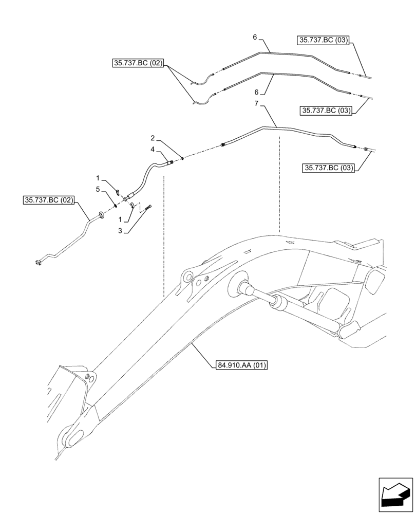 Схема запчастей Case CX350D LC - (35.737.BC[01]) - VAR - 481064 - ARM CYLINDER, SAFETY VALVE, LINE (35) - HYDRAULIC SYSTEMS