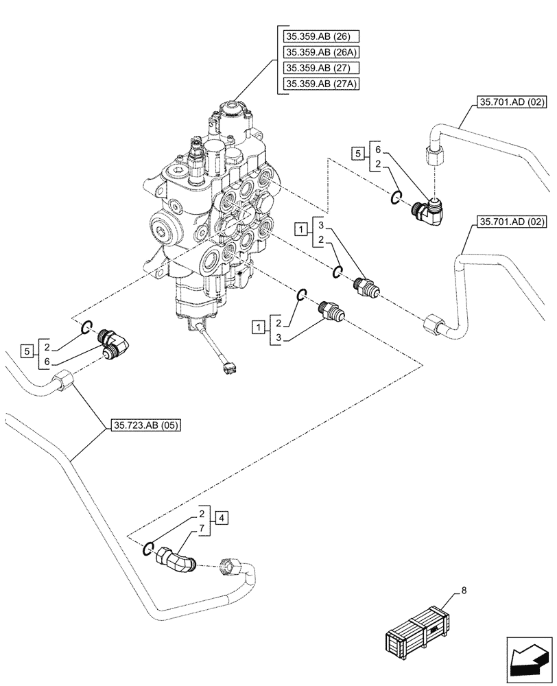 Схема запчастей Case 580N EP - (35.359.AE[06]) - VAR - 747776, 747864 - LOADER, CONTROL VALVE LINE (35) - HYDRAULIC SYSTEMS