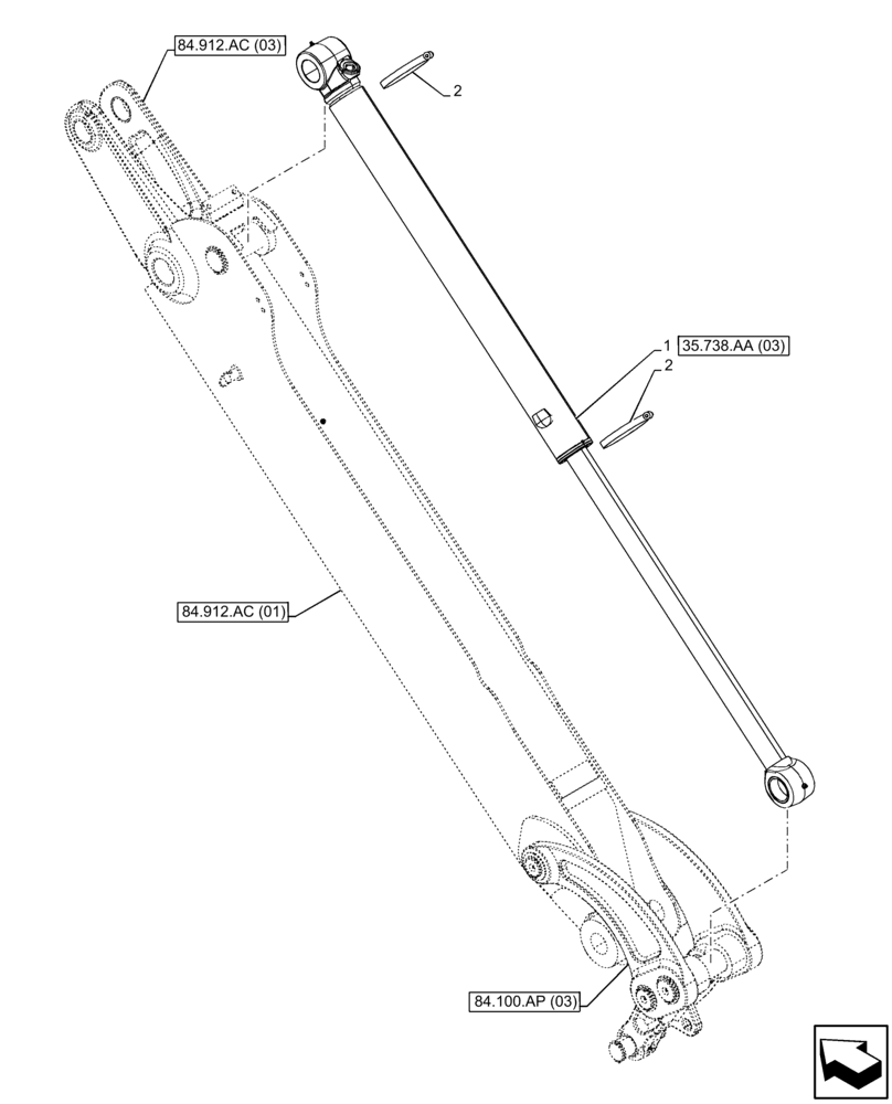 Схема запчастей Case 580N EP - (35.738.AA[02]) - VAR - 423076 - BACKHOE BUCKET, CYLINDER (35) - HYDRAULIC SYSTEMS