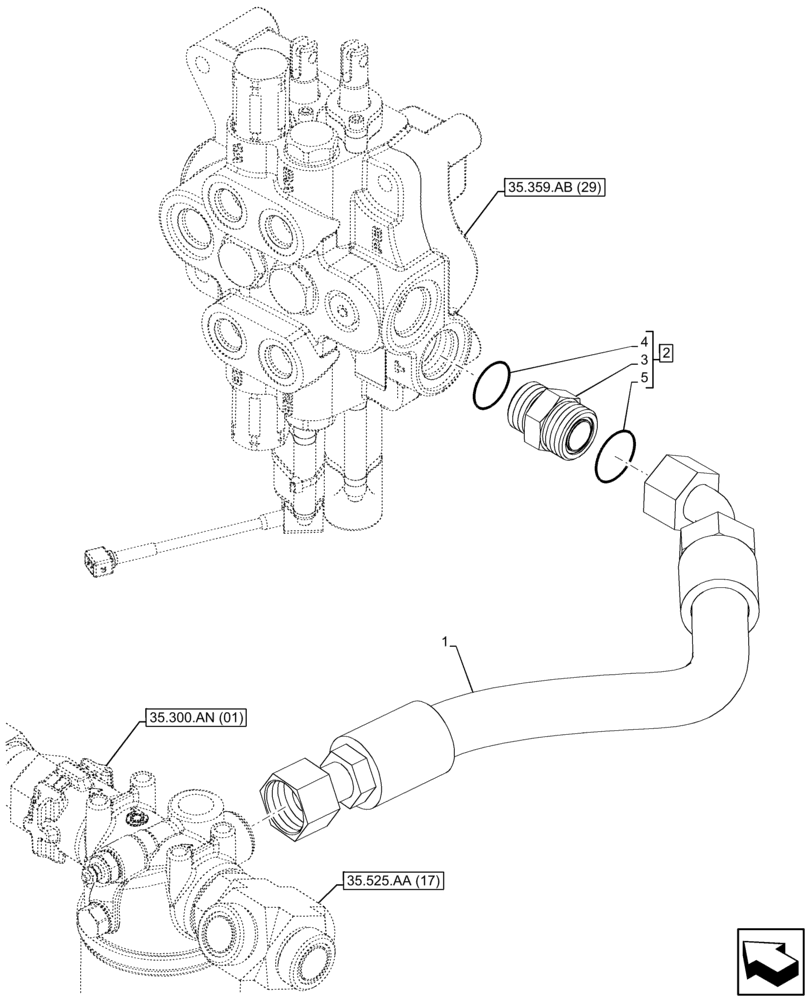 Схема запчастей Case 580SN WT - (35.359.AE[17]) - VAR - 747864 - LOADER, CONTROL VALVE LINE, FILTER (35) - HYDRAULIC SYSTEMS