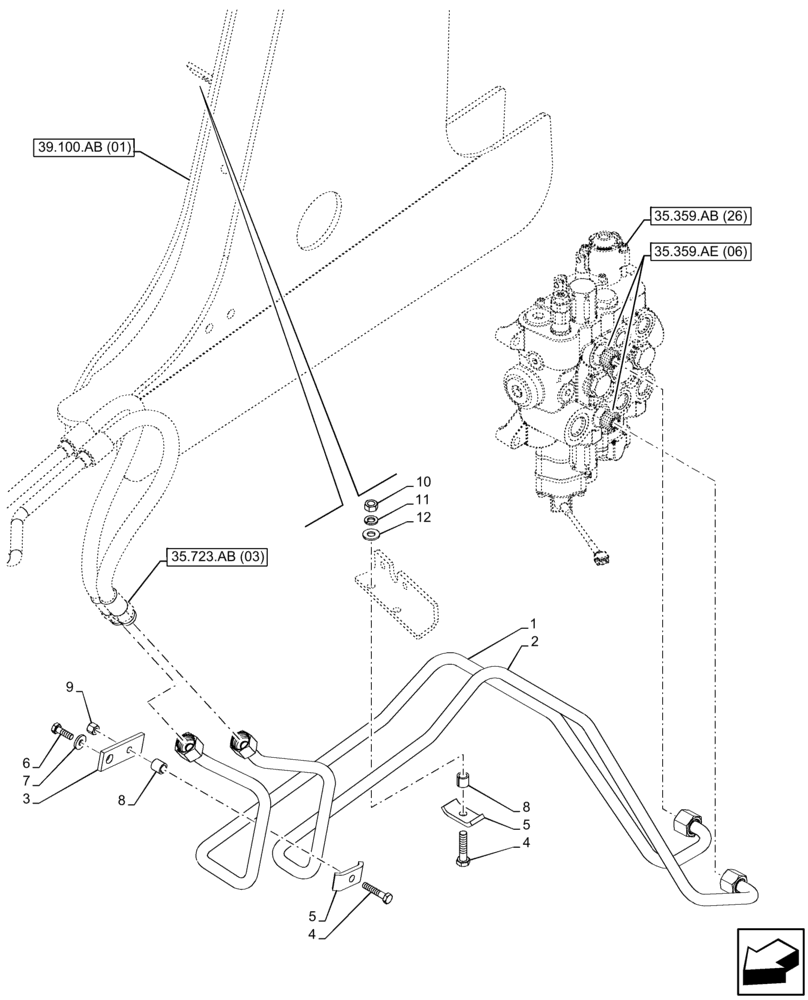 Схема запчастей Case 590SN - (35.723.AB[05]) - VAR - 747776, 747864 - LOADER BUCKET CYLINDER LINES (35) - HYDRAULIC SYSTEMS