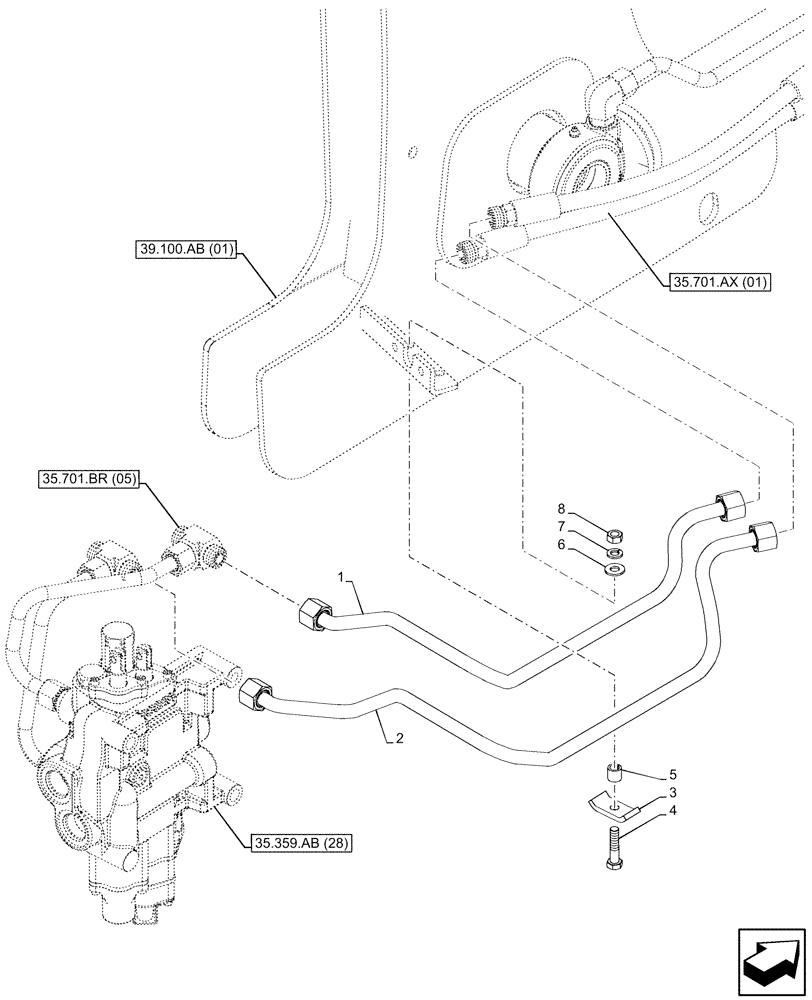 Схема запчастей Case 590SN - (35.701.AX[07]) - LOADER, CYLINDER, LINE (35) - HYDRAULIC SYSTEMS