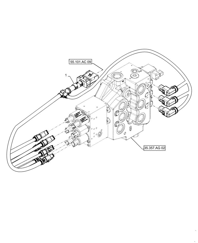 Схема запчастей Case SR270 - (55.036.AO) - LOADER CONTROL VALVE, E-H CONTROLS (55) - ELECTRICAL SYSTEMS