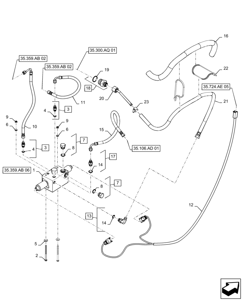 Схема запчастей Case 570N EP - (35.359.AB[03]) - VAR - 747892 - 4 IN 1 CONTROL VALVE, W/O ACCUMULATOR (35) - HYDRAULIC SYSTEMS