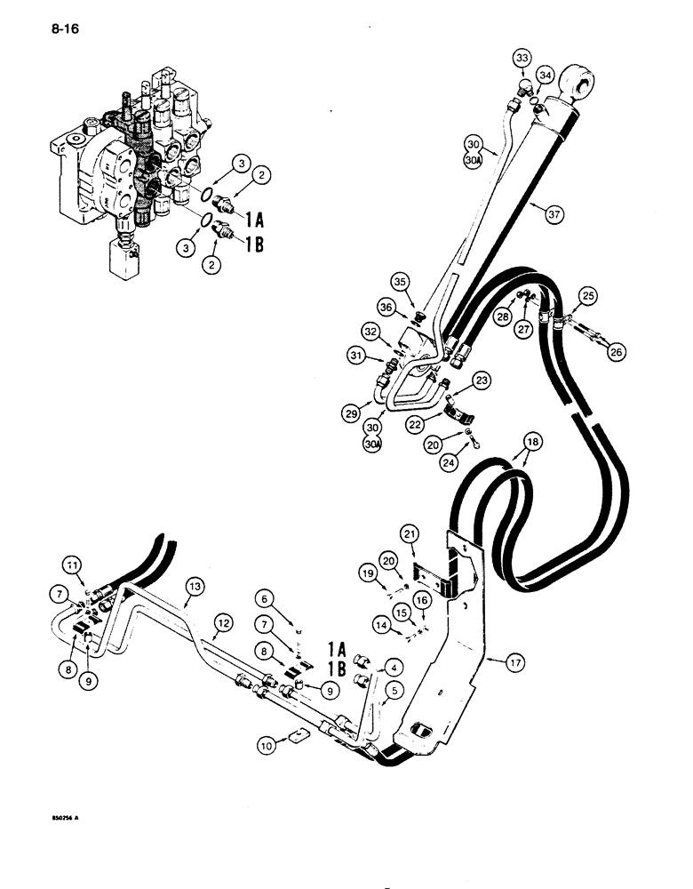 Схема запчастей Case 850D - (8-016) - LOADER BUCKET HYDRAULIC CIRCUIT (08) - HYDRAULICS