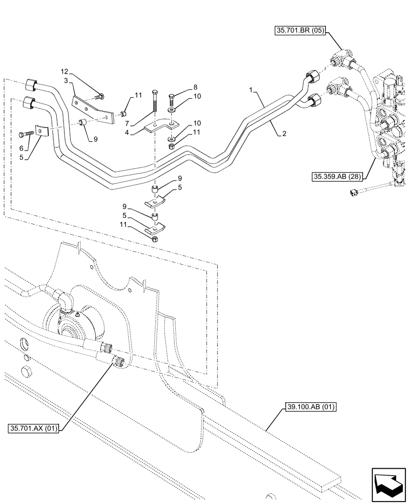 Схема запчастей Case 580SN WT - (35.701.AX[07]) - LOADER, CYLINDER, LINE (35) - HYDRAULIC SYSTEMS