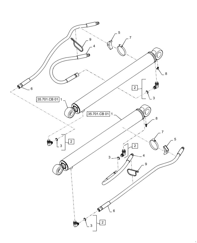 Схема запчастей Case 570N EP - (35.701.AX[01]) - HYDRAULIC LINES, LOADER LIFT CYLINDER (35) - HYDRAULIC SYSTEMS