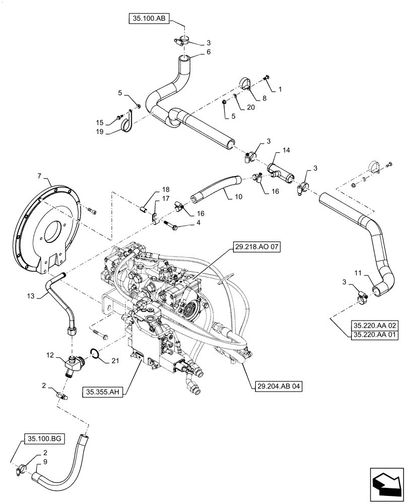 Схема запчастей Case SV280 - (29.204.AB[02]) - HYDROSTATIC PUMP, SUPPLY LINES, MECHANICAL CONTROLS (29) - HYDROSTATIC DRIVE