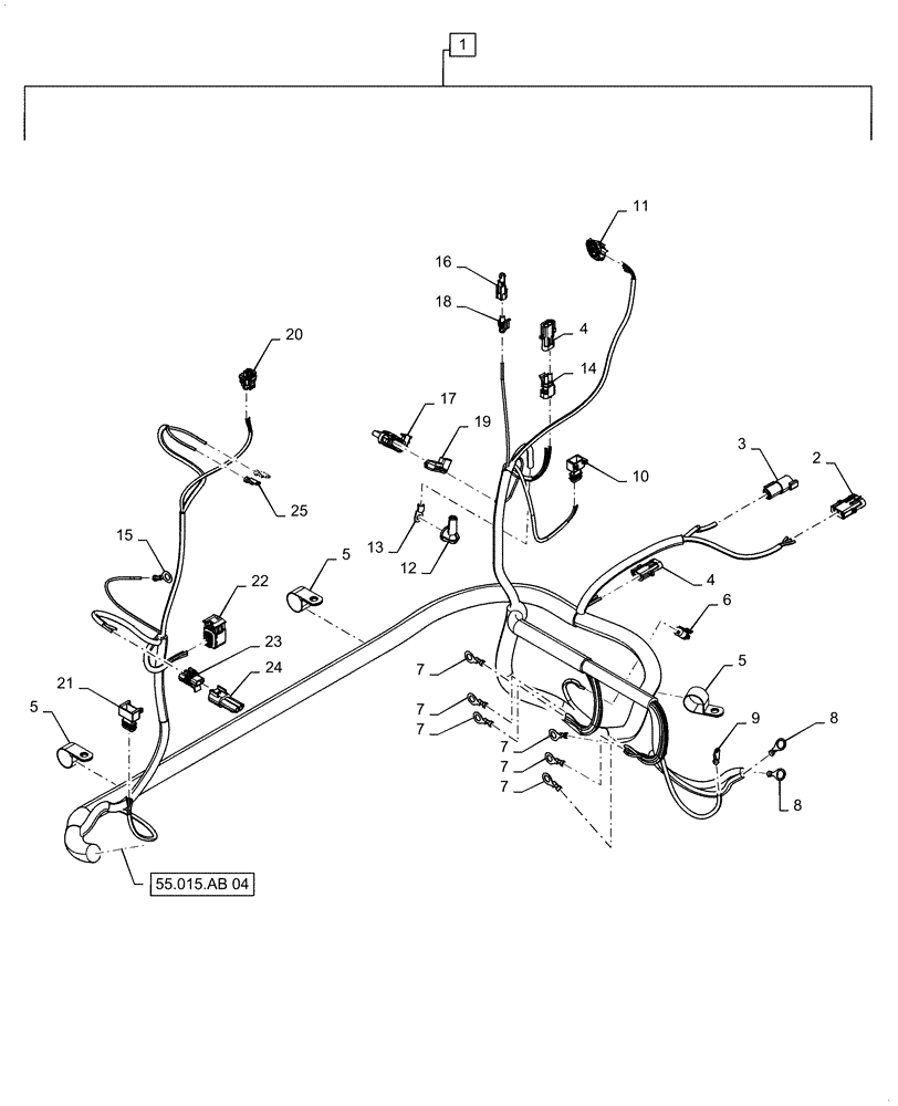 Схема запчастей Case 621F - (55.015.AB[01]) - HARNESS, ENGINE AND REAR CHASSIS ASSEMBLY (55) - ELECTRICAL SYSTEMS