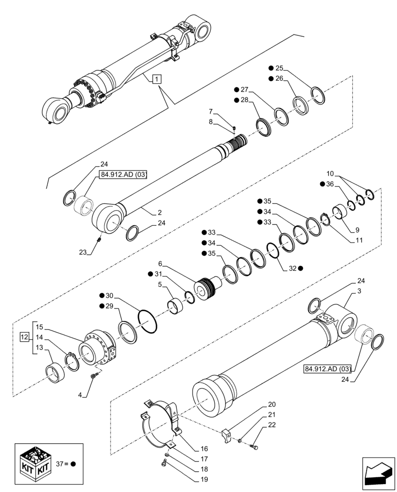 Схема запчастей Case CX210D NLC - (35.737.AA[04]) - VAR - 481064 - ARM, CYLINDER, SAFETY VALVE, COMPONENTS (35) - HYDRAULIC SYSTEMS