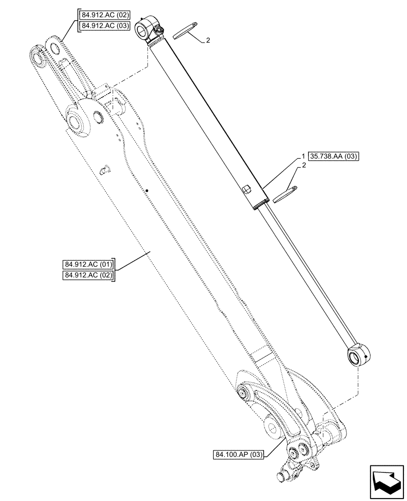 Схема запчастей Case 580SN - (35.738.AA[02]) - VAR - 423076 - BACKHOE BUCKET, CYLINDER (35) - HYDRAULIC SYSTEMS