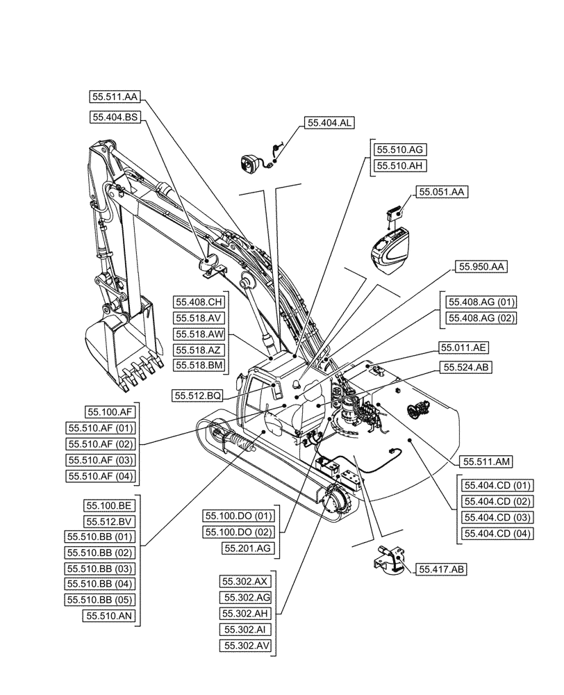 Схема запчастей Case CX210D NLC - (55.000.00[02]) - SECTION INDEX - ELECTRICAL SYSTEMS (55) - ELECTRICAL SYSTEMS