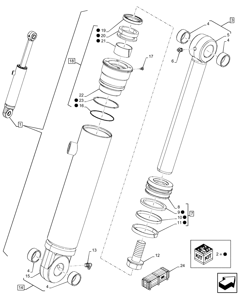 Схема запчастей Case 580SN WT - (35.723.AA[09]) - VAR - 742433, 747863 - LOADER BUCKET, CYLINDER, COMPONENTS (35) - HYDRAULIC SYSTEMS