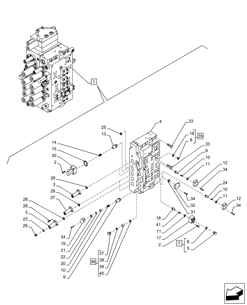 Схема запчастей Case CX210D LC - (35.359.AB[06]) - VAR - 461863 - CONTROL VALVE, CLAMSHELL BUCKET, ROTATION, W/ ELECTRICAL PROPORTIONAL CONTROL, COMPONENTS (35) - HYDRAULIC SYSTEMS