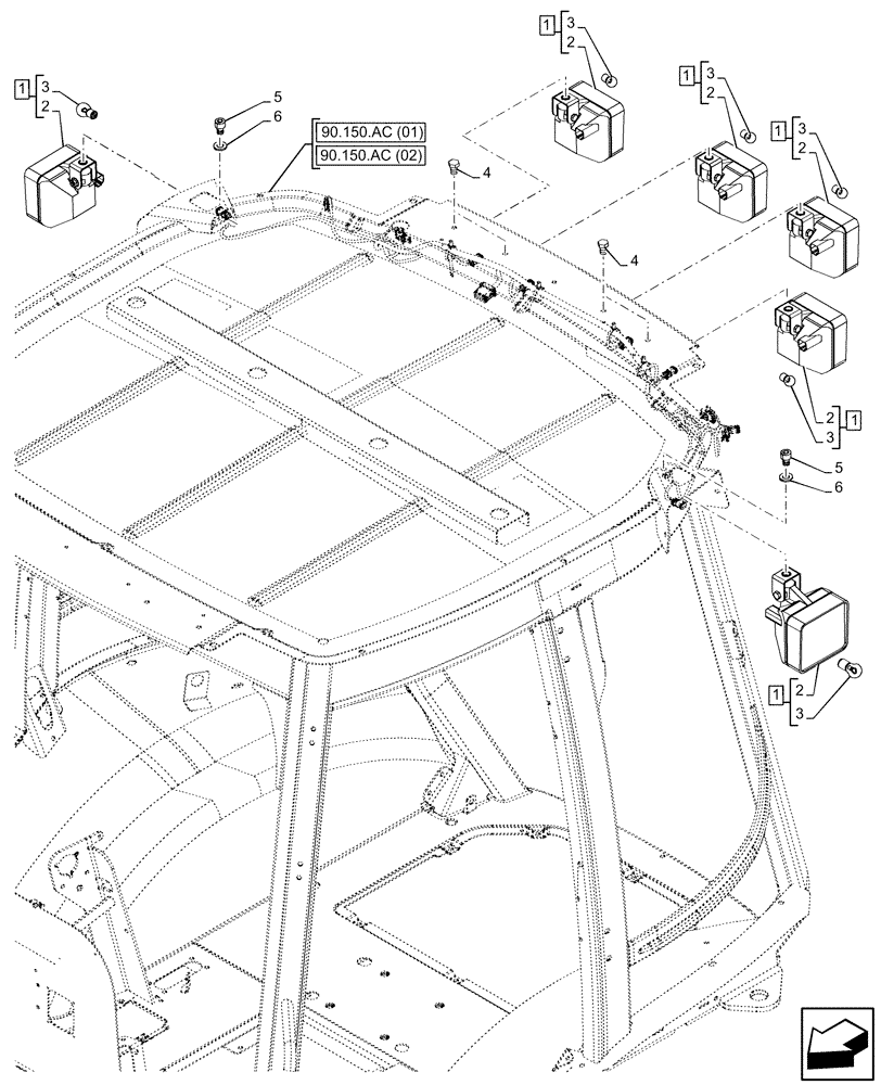 Схема запчастей Case 590SN - (55.404.CD[02]) - VAR - 747853, 747854, 747855 - CAB, REAR WORK LIGHT (55) - ELECTRICAL SYSTEMS