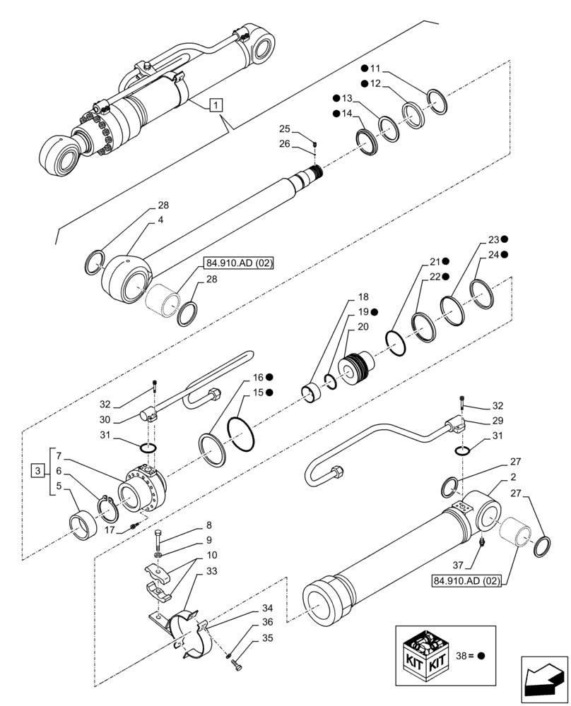 Схема запчастей Case CX210D LC - (35.736.AA[03]) - VAR - 481858, 461029, 481859 - BOOM, LIFT CYLINDER, LEFT, COMPONENTS (35) - HYDRAULIC SYSTEMS