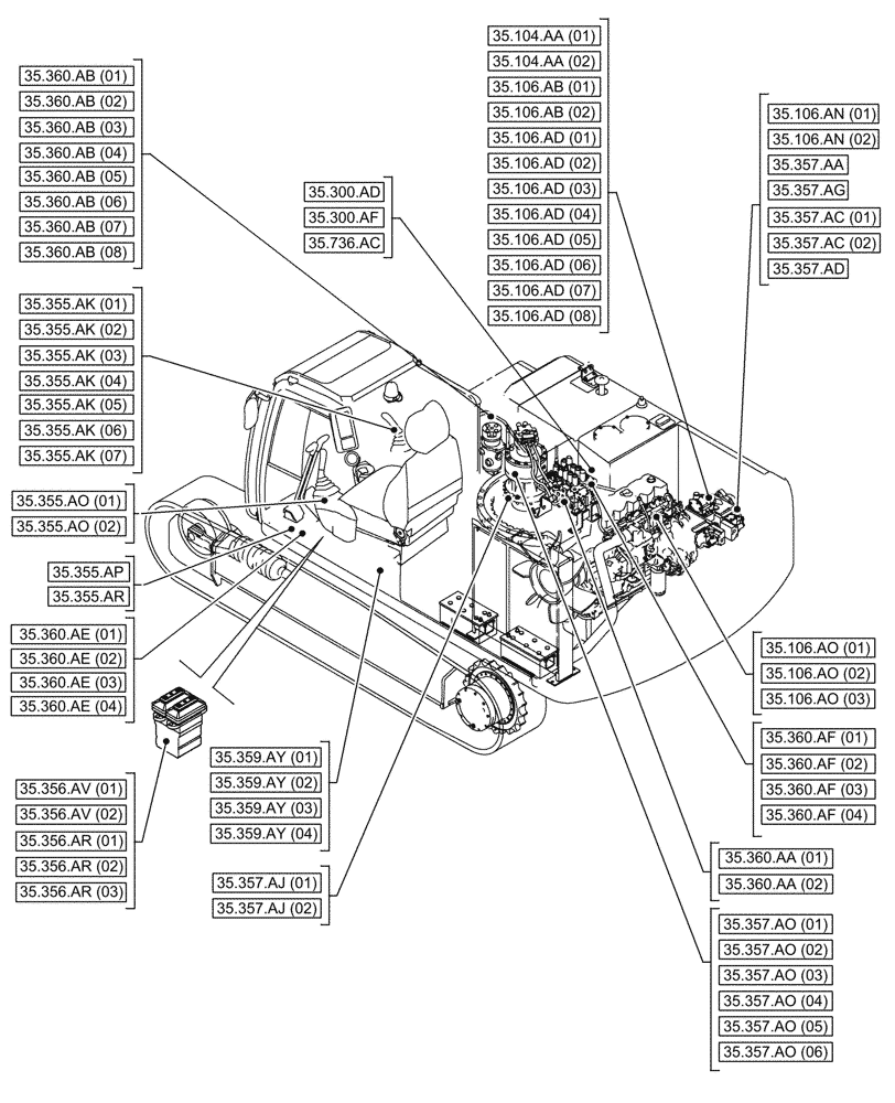Схема запчастей Case CX210D LC - (35.000.00[03]) - SECTION INDEX - HYDRAULIC SYSTEMS (35) - HYDRAULIC SYSTEMS