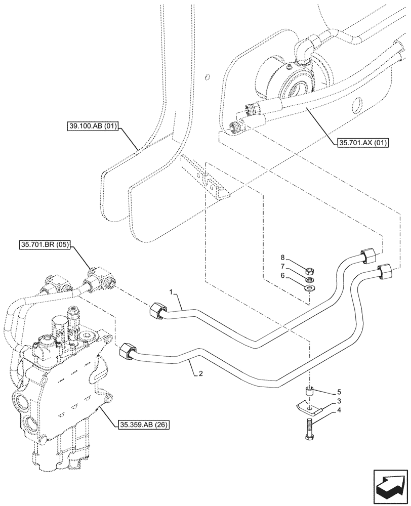 Схема запчастей Case 580SN - (35.701.AX[04]) - VAR - 747776, 747864 - LOADER, CYLINDER, LINE (35) - HYDRAULIC SYSTEMS