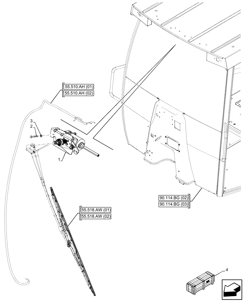 Схема запчастей Case 580SN - (55.518.AZ[01]) - VAR - 423000 - CANOPY, FRONT, WIPER MOTOR (55) - ELECTRICAL SYSTEMS