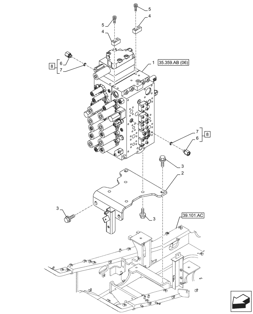 Схема запчастей Case CX210D NLC - (35.359.AB[05]) - VAR - 461863 - CONTROL VALVE, MOUNTING, BRACKET, CLAMSHELL BUCKET, ROTATION, W/ ELECTRICAL PROPORTIONAL CONTROL (35) - HYDRAULIC SYSTEMS