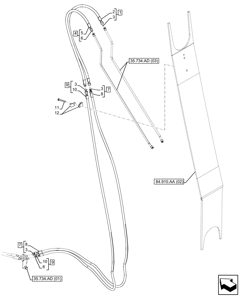 Схема запчастей Case 580SN - (35.734.AD[02]) - QUICK COUPLER, VALVE, HYDRAULIC LINE, STANDARD DIPPER (35) - HYDRAULIC SYSTEMS