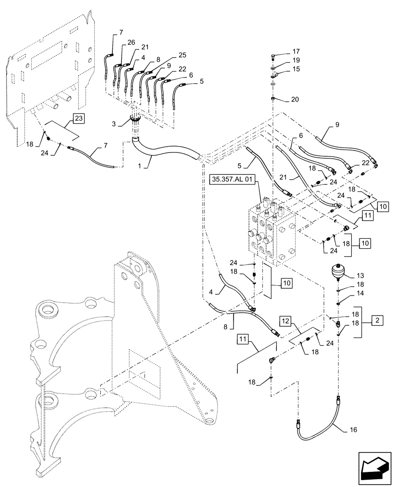 Схема запчастей Case 721F - (35.357.AO) - LOADER CONTROL LINE INSTALLATION (35) - HYDRAULIC SYSTEMS