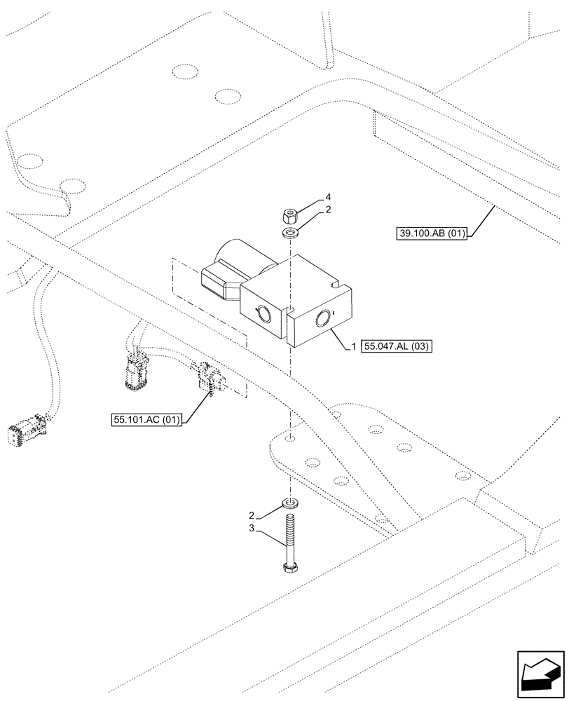 Схема запчастей Case 580SN - (55.047.AL[02]) - VAR - 423011 - STEERING VALVE, SOLENOID (55) - ELECTRICAL SYSTEMS