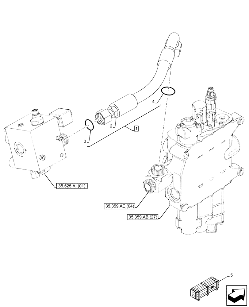 Схема запчастей Case 580N EP - (35.525.AA[05]) - AUXILIARY HYDRAULIC, LINES, VALVE, 3 SPOOL (35) - HYDRAULIC SYSTEMS