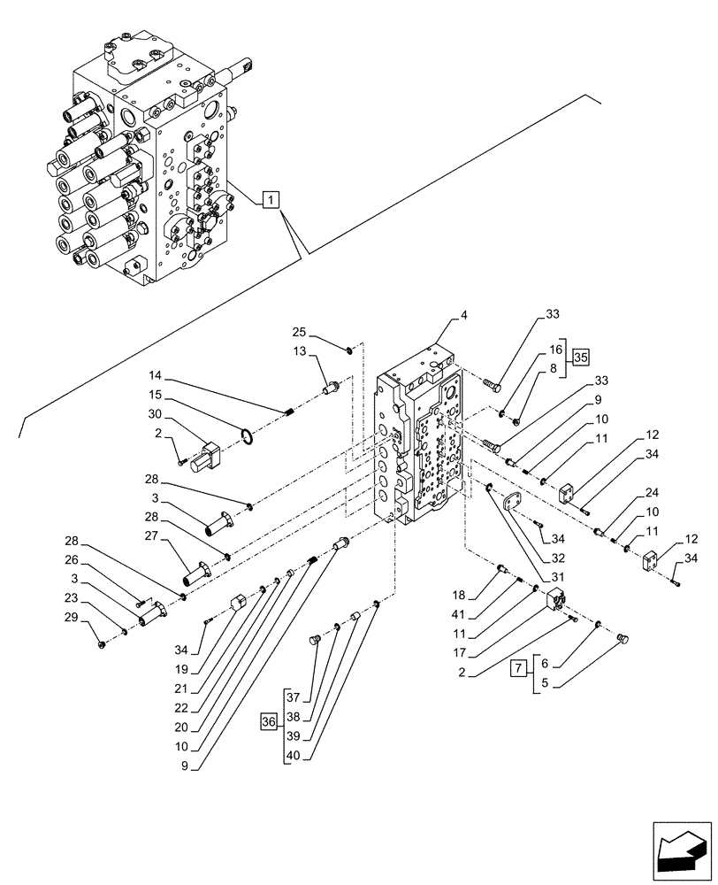 Схема запчастей Case CX210D NLC - (35.359.AB[02]) - CONTROL VALVE, COMPONENTS (35) - HYDRAULIC SYSTEMS