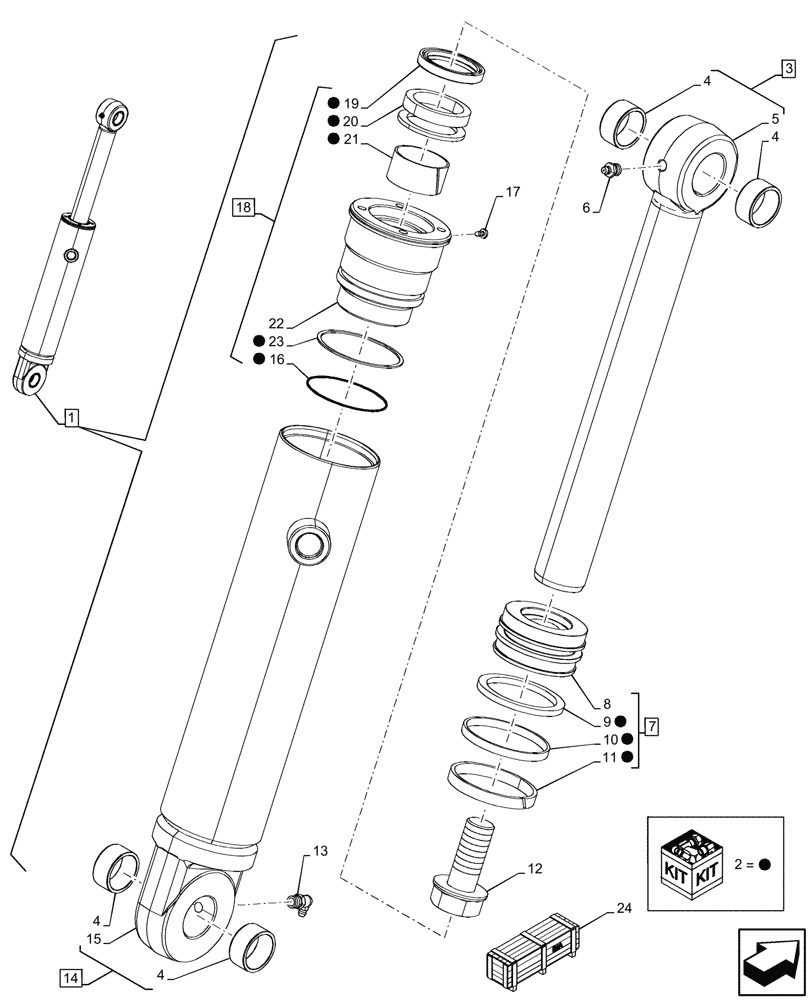 Схема запчастей Case 580SN WT - (35.723.AA[08]) - VAR - 742433, 747863 - LOADER BUCKET, CYLINDER, COMPONENTS (35) - HYDRAULIC SYSTEMS