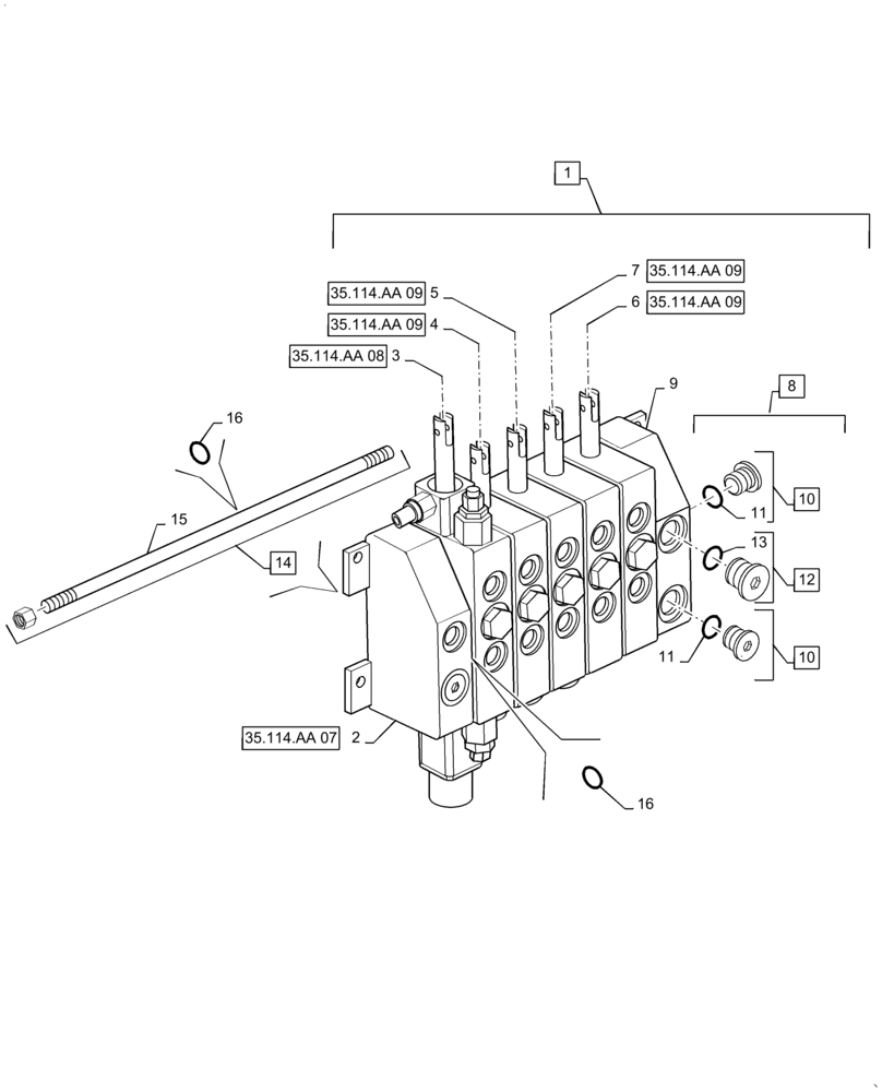 Схема запчастей Case 570N EP - (35.114.AA[06]) - VAR - 747877, 747878 - 3 POINT HITCH, 5 SPOOL VALVE ASSY (35) - HYDRAULIC SYSTEMS