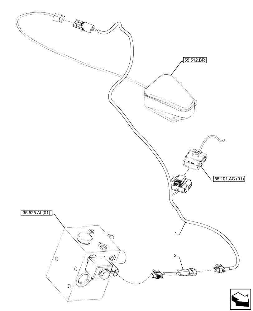 Схема запчастей Case 580SN - (55.100.AI[02]) - VAR - 747661 - HARNESS, HAMMER, MECHANICAL, CONTROLS (55) - ELECTRICAL SYSTEMS