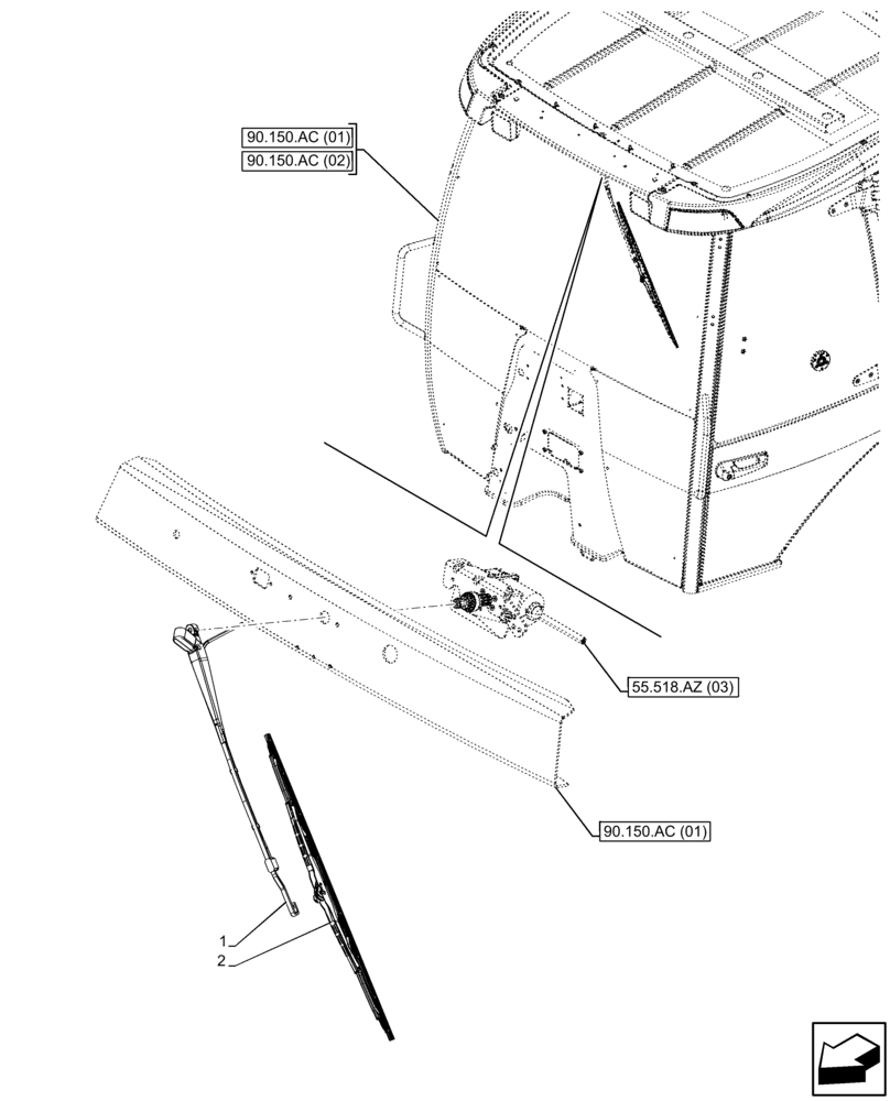 Схема запчастей Case 580SN - (55.518.AW[03]) - VAR - 747853, 747854, 747855 - CAB, NARROW, WINDSHIELD WIPER, ARM, BLADE (55) - ELECTRICAL SYSTEMS