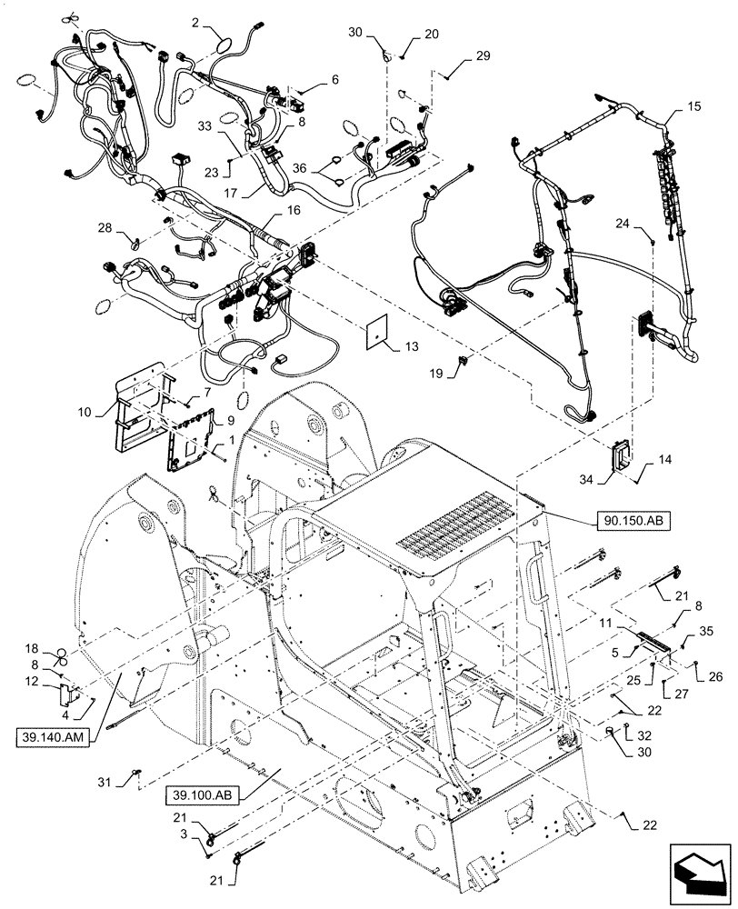 Схема запчастей Case TV380 - (55.101.AC[06]) - WIRE HARNESS & CONNECTOR, ELECTRONIC CONTROLS, OPEN CAB, W/ EHF (55) - ELECTRICAL SYSTEMS