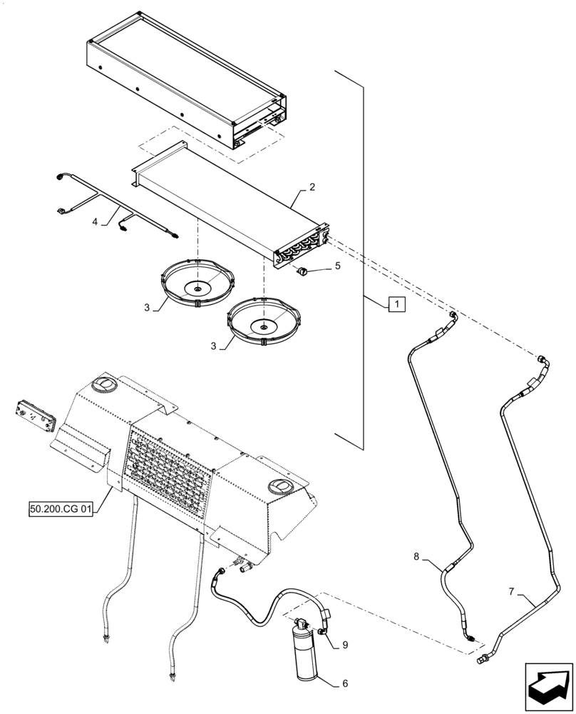 Схема запчастей Case 1650M XLT - (50.200.AK[01]) - AIR CONDITIONING CONDENSER (50) - CAB CLIMATE CONTROL