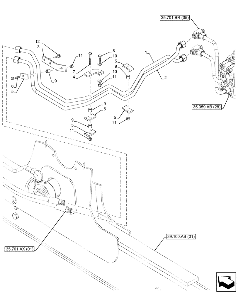 Схема запчастей Case 580SN WT - (35.701.AX[09]) - LOADER, CYLINDER, LINE (35) - HYDRAULIC SYSTEMS