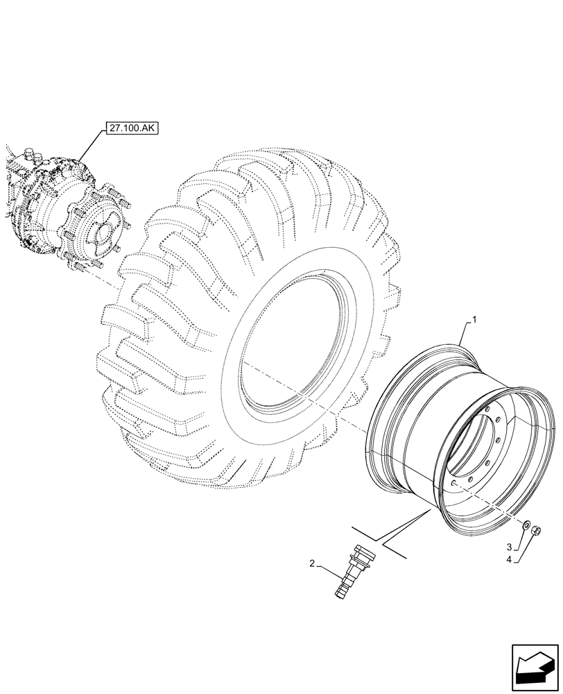 Схема запчастей Case 580SN - (44.520.AB[01]) - VAR - 442100, 745068, 8401120, 8401140, 9300014 - WHEEL, REAR 19.5L X 24, 10PR (44) - WHEELS