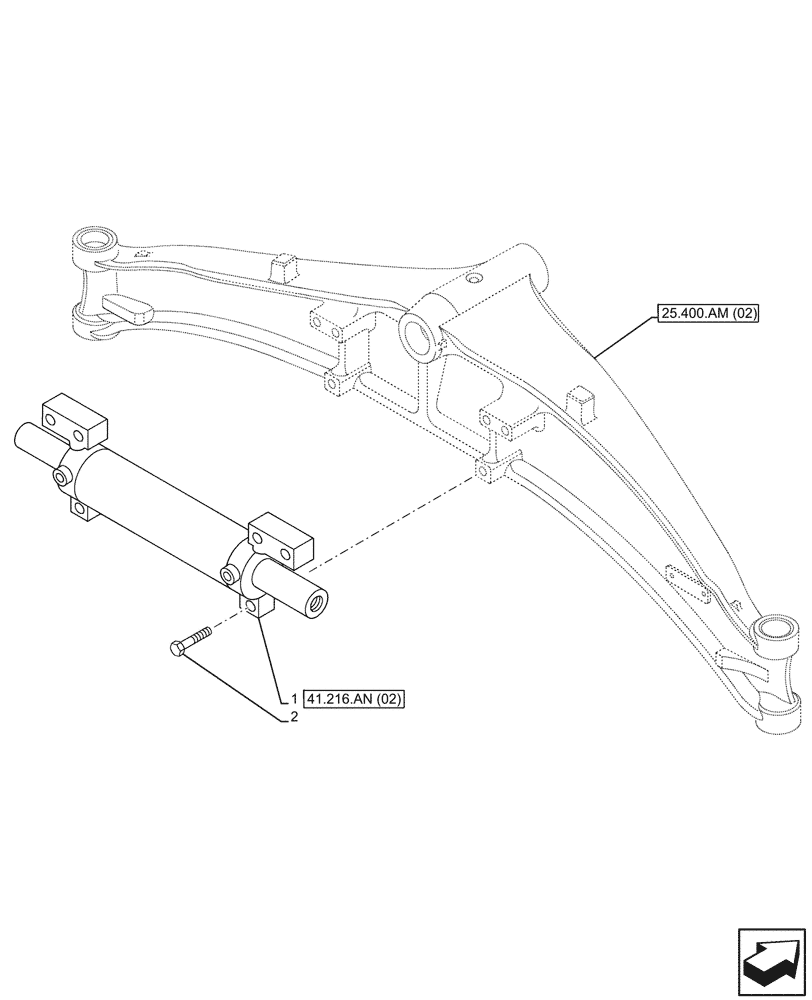 Схема запчастей Case 580SN - (41.216.AN[01]) - FRONT AXLE, STEERING CYLINDER, 2WD (41) - STEERING