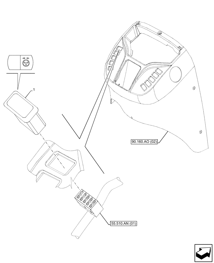 Схема запчастей Case 580N EP - (55.047.AD) - VAR - 423011 - W/ FAST STEER™ SYSTEM, SWITCH (55) - ELECTRICAL SYSTEMS