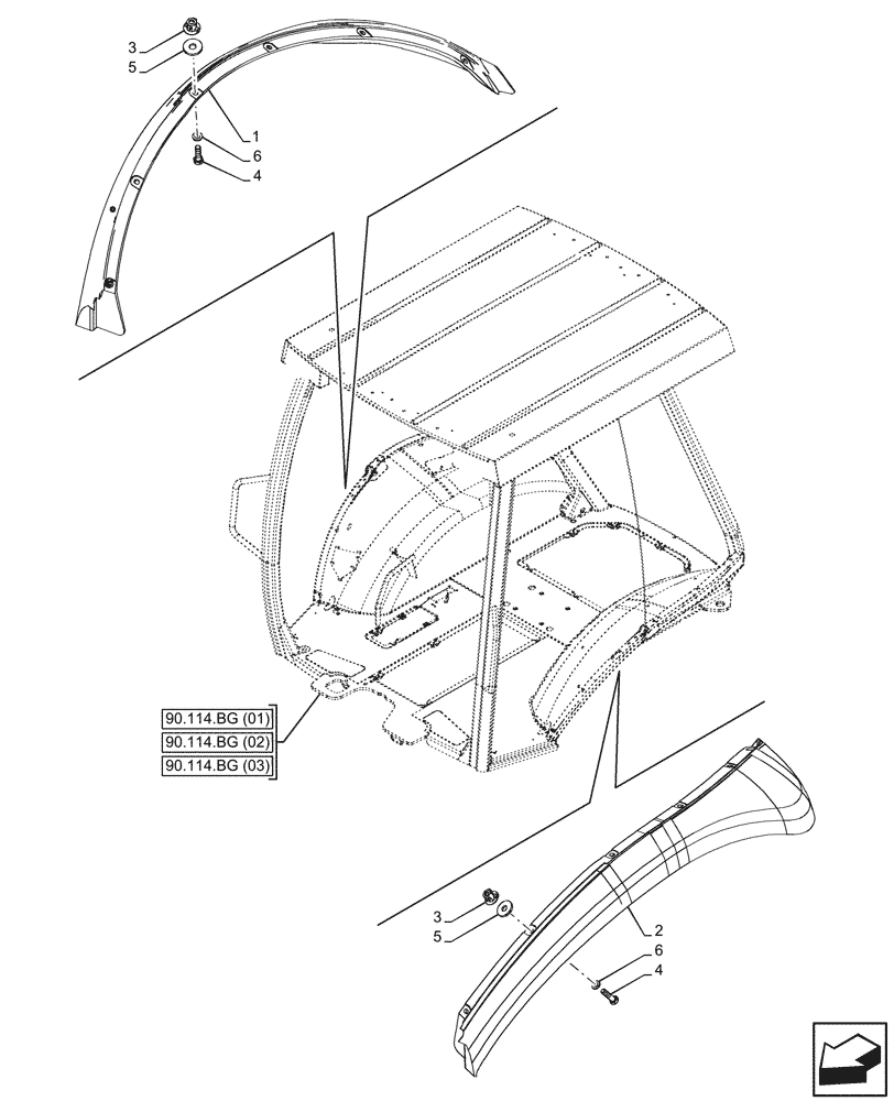 Схема запчастей Case 580SN WT - (90.116.AC) - VAR - 442082, 747853, 747854, 747855, 423000 - FENDER (90) - PLATFORM, CAB, BODYWORK AND DECALS