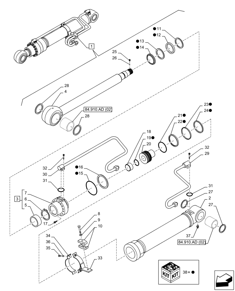 Схема запчастей Case CX210D LC - (35.736.AA[02]) - VAR - 481858, 461029, 481859 - BOOM, LIFT CYLINDER, RIGHT, COMPONENTS (35) - HYDRAULIC SYSTEMS