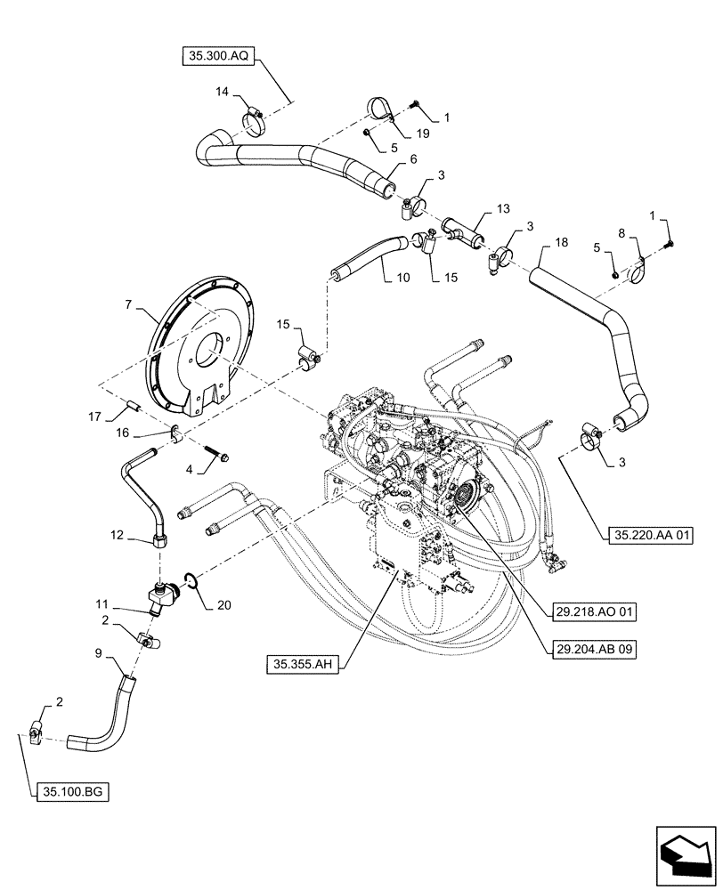 Схема запчастей Case TR340 - (29.204.020) - HYDROSTATIC PUMP, SUPPLY LINES, LRG (29) - HYDROSTATIC DRIVE