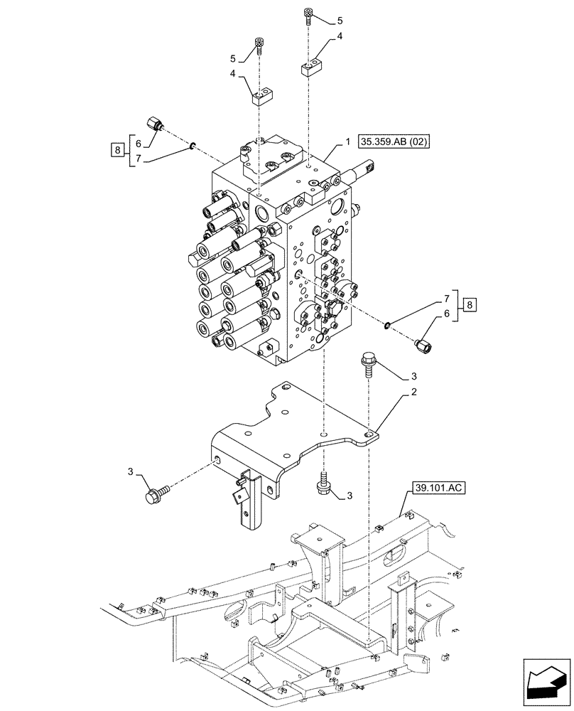 Схема запчастей Case CX210D NLC - (35.359.AB[01]) - CONTROL VALVE, MOUNTING, BRACKET (35) - HYDRAULIC SYSTEMS