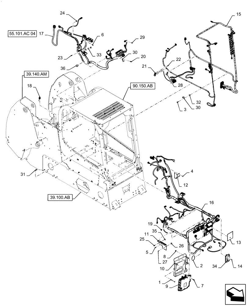 Схема запчастей Case TV380 - (55.101.AC[04]) - WIRE HARNESS & CONNECTOR, ELECTRONIC CONTROLS, OPEN CAB (55) - ELECTRICAL SYSTEMS