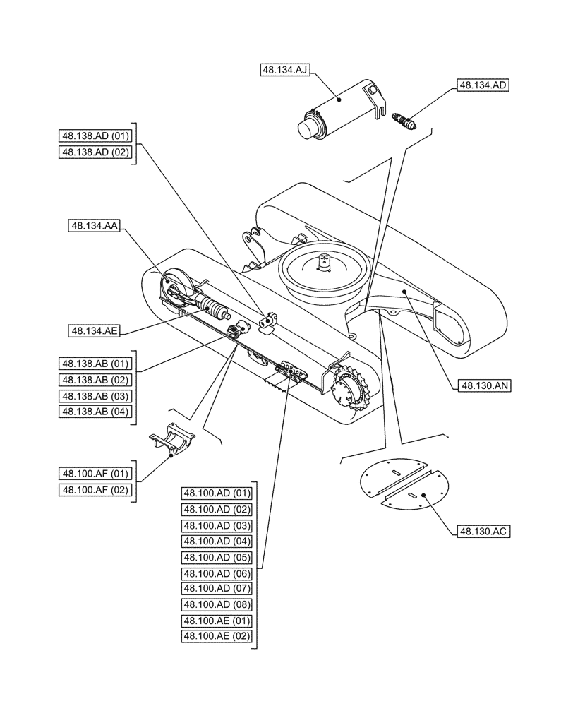 Схема запчастей Case CX210D NLC - (00.000.48) - PICTORIAL INDEX - TRACKS & TRACK SUSPENSION (00) - GENERAL & PICTORIAL INDEX