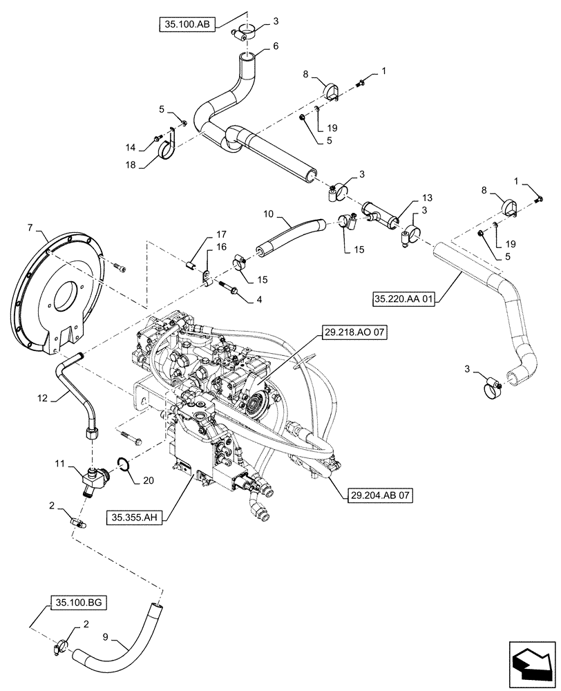 Схема запчастей Case TR310 - (29.204.AB[02]) - HYDROSTATIC PUMP, SUPPLY LINES, MECHANICAL CONTROLS (29) - HYDROSTATIC DRIVE