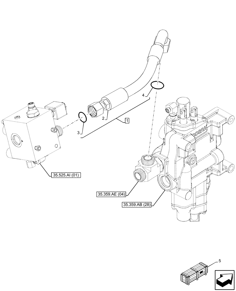 Схема запчастей Case 580N EP - (35.525.AA[04]) - AUXILIARY HYDRAULIC, LINES, VALVE, 2 SPOOL (35) - HYDRAULIC SYSTEMS